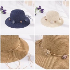 Mujer Straw Sun Hat Wide Brim Flower Decor Casual Beach Holiday Sunshade Hats  eb-27942333